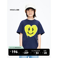 little MO&Co.little moco童装23夏装新款男女童纯棉爱心短袖T恤衫KBC2TEET13 午夜蓝色 120/56