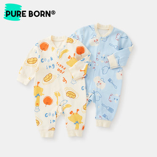 博睿恩（Pureborn）男女宝宝爬爬服2023春季新款婴幼儿可爱印花无骨连体衣服 大象餐厅 59cm 0-3个月