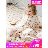 Milkbarn2023新款儿童睡衣 1-6岁宝宝春夏家居服套装男女童印花空调服 米色兔兔 80cm