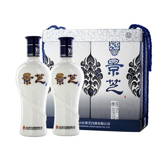 景芝 浓香型白酒 山东名酒 52度 500mL 2瓶 青花双支礼盒