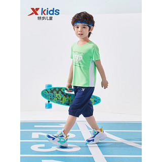 特步（XTEP）童装男童速干短袖T恤小童运动夏装2023夏季新款儿童凉感上衣 荧亮绿 130cm