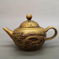 铜师傅 古玩收藏 黄铜龙凤壶,形制端正;包浆温润,茶壶,酒壶