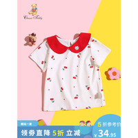 Classic Teddy精典泰迪女童短袖T恤儿童套头上衣中小童装夏季薄款衣服夏装半袖 满印樱桃白色 120