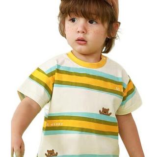 CICIIBEAR 齐齐熊 条纹小熊系列 男童短袖T恤 Q100477 活力黄 80码