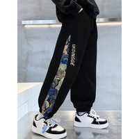 迈兜熊男童春装裤子2023新款中大儿童秋冬款春秋款加绒男孩春季加厚卫裤 黑色春秋款 120