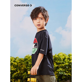 Converse 匡威童装男女童短袖T恤2023夏季新款儿童撞色logo休闲短T上衣 正黑色 120/60