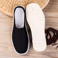 红青百年老北京布鞋男春季透气千层底黑色工作鞋防滑软底轻便开车鞋爸爸鞋 纯布上线底 41码