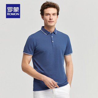 ROMON 罗蒙 短袖T恤男2022夏季新款时尚休闲简约POLO衫中青年商务百搭t恤1 蓝色 185