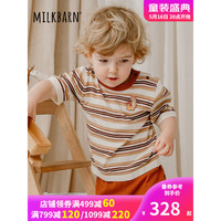 Milkbarn2023夏季新款儿童短袖T恤 1-6岁男童条纹针织衫女童休闲透气上衣 黄栗色条纹 110cm