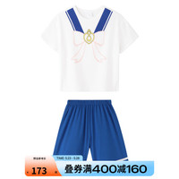 Annil安奈儿童装女童短袖家居服套装2023年夏装新款海军风印花睡衣两件套 米白 110cm