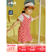 FILA 斐乐 童装儿童连衣裙2023夏季新款女小童假两件时髦洋气裙子潮 满印一-ZA 130