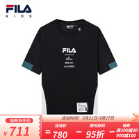FILA x MIHARA斐乐童装儿童短袖T恤2023夏季新款男童联名潮流上衣 正黑-BK 130