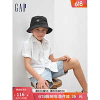 Gap男童夏季2023新款纯棉牛津布短袖衬衫426043儿童装休闲上衣 白色 150cm(XL)