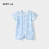 Babylove 婴儿短袖连体衣纯棉夏季薄款新生儿哈衣爬服男女宝宝休闲夏装清新 玉立蜓蜓 90cm