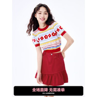 乐町新品A摆荷叶边半裙2022春夏新款半身裙短款设计感牛仔短裙 大红色(现货) S