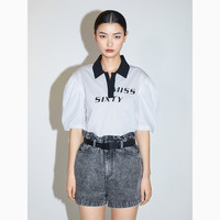 天使系列撞色字母印花中长款女士泡泡袖T恤 XS 漂白