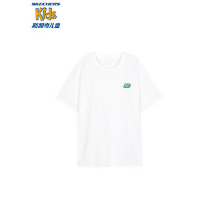 SkechersT恤2023新款儿童纯棉短t夏季男童时尚针织百搭上衣L222B092 亮白色/0019 140cm
