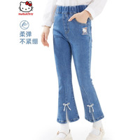 Hello Kitty凯蒂猫女童牛仔裤儿童裤子春秋装新款开叉喇叭裤女孩修身长裤洋气 蓝色 110