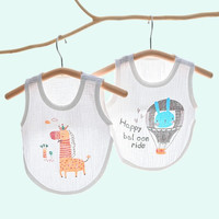 有彩婴幼儿夏季薄款半背衣圆肚兜新生儿护肚兜男女宝宝纱布护肚脐围兜 长颈鹿+小兔子（半背圆） 100码 (建议2-3岁)