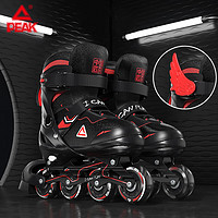 PEAK 匹克 儿童轮滑鞋男女童初学者可调码旱冰闪光童溜冰鞋含护具头盔套装YW11102 黑色 M