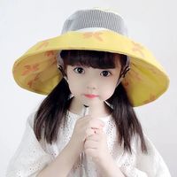 吉卡龙儿童遮阳帽男孩女夏天大帽檐新款太阳帽薄透气渔夫帽 黄色蝴蝶 帽围可以调节送防风绳口
