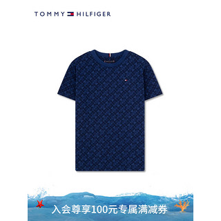 TOMMY HILFIGER魔力方23新款春夏童装男纯棉字母满印短袖T恤KB0KB08208 藏青色印花DW5 10