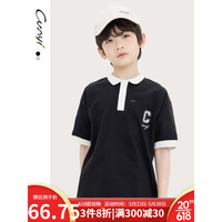 纯一良品(CUNYI)童装男童POLO衫儿童短袖T恤2023夏装新款中大童撞色翻领上衣 黑色 110cm