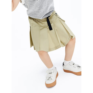 little MO&Co.little moco童装23夏装新款女童纯棉工装百褶半身短裙KBC2SKT001 浅卡其色 110/50