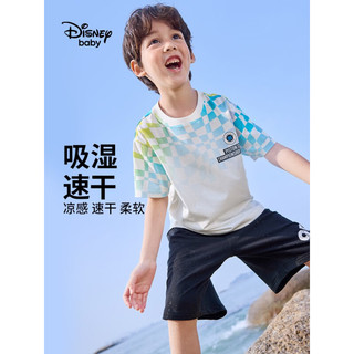 Disney 迪士尼 童装男童凉感短袖T恤中裤套装夏季2023新款宝宝两件六一儿童节 本白 120