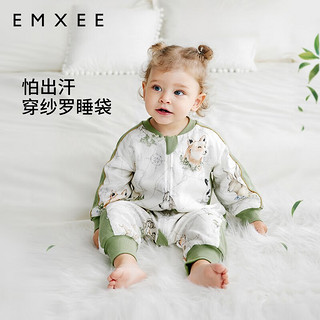 EMXEE 嫚熙 儿童分腿睡袋婴儿宝宝春夏季长短袖纱罗睡袋 绿野仙踪-短袖 90码（适合80-95cm）