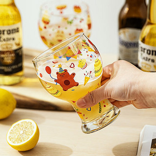 摩登主妇原创啤酒杯家用大容量扎啤杯饮料杯加厚玻璃水杯果汁杯 萌趣乐园啤酒杯（熊猫） 450ML