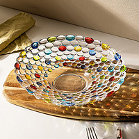 摩登主妇 水果盘客厅家用创意网红水晶玻璃果盘欧式轻奢珠点果盘 手绘珠点果盘
