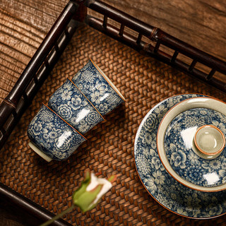 瓷牌茗茶具（cipaiming teaset）青花功夫茶杯会客送礼高端品茗杯喝茶主人杯单个 陶泥青花《圆鼎杯》