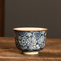 瓷牌茗茶具(cipaiming teaset)青花功夫茶杯会客送礼高端品茗杯喝茶主人杯单个 陶泥青花《圆鼎杯》