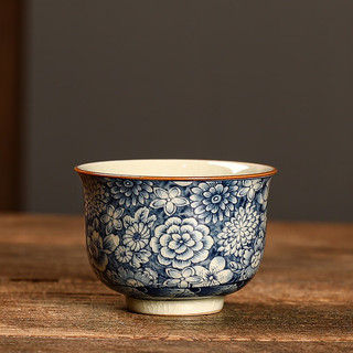 瓷牌茗茶具（cipaiming teaset）青花功夫茶杯会客送礼高端品茗杯喝茶主人杯单个 陶泥青花《圆鼎杯》