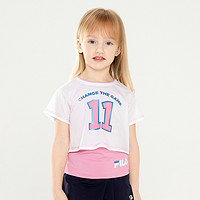FILA 斐乐 女小童短袖T恤（105-130）女童宽松百搭圆领针织衫两件套