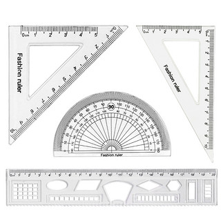 BOCAI 博采 学生考试专用套尺金榜题名小学生尺子套装20cm套尺四件套透明直尺带波浪线一年级儿童学生文具三角尺量角器