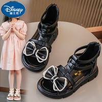 迪士尼(Disney)女童凉鞋夏款公主鞋软底儿童罗马小女孩时尚沙滩鞋中大童学生鞋子 H036 黑色 29码内长18厘米