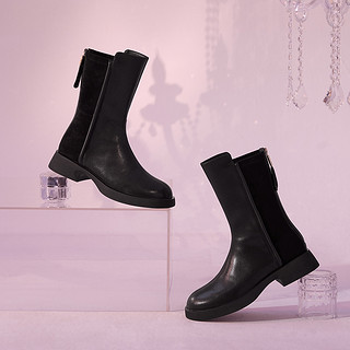 BASTO 百思图 新款商场同款时尚潮流通勤后拉链粗跟时装靴气质女靴