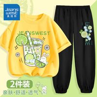 真维斯女童夏装套装儿童洋气时髦短袖裤子中大童夏季薄款休闲衣服 黄黑ais951 130