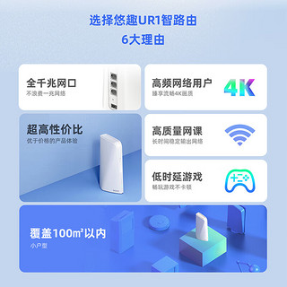 FiberHome 烽火通信 烽火悠趣UR1无线路由器家用千兆端口高速双频wifi6支持mesh组网ax1500中小户型学生宿舍游戏