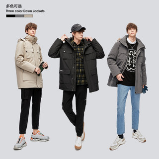 马克华菲outlets鹅绒羽绒服男20新款大毛领中长款羽绒外套 175/L 311黑色