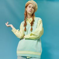 美特斯邦威女休闲V领撞色日系秋季毛织背心学院风百搭情侣款
