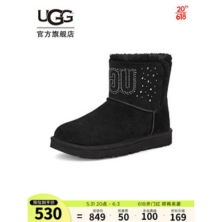 UGG 2022冬季新款女士靴子经典镶钻款休闲迷你短靴雪地靴 1125911 BLK | 黑色 38