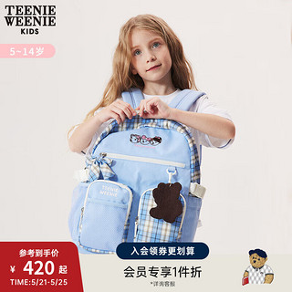 Teenie Weenie Kids小熊童装女童2023年春季新款拼接格纹双肩包书包 蓝色 FRE