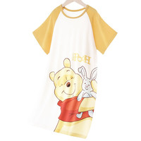 迪士尼(Disney)女童睡裙夏短袖薄款儿童睡衣莫代尔女孩宝宝草莓熊亲子大童 浅黄色维尼黄 110cm