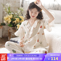 富朵(fuduo)2023春夏新品春日郊野短袖月子服纯棉纱孕妇装睡衣产后哺乳家居服 蛋壳白FD0325 L码(建议产后125-145斤左右)