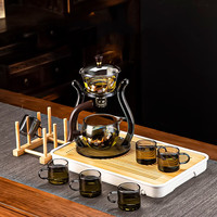 介屋 玻璃功夫茶具套装家用轻奢高档茶杯茶壶办公室全自动懒人泡茶神器 桃柳+简予6杯+杯架+茶盘 #3