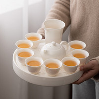 苏氏陶瓷 SUSHI CERAMICS)羊脂玉白瓷茶具茶盘套装繁星陶瓷干泡盘西施壶8功夫茶杯礼盒装