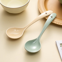 onlycook 陶瓷汤勺饭勺子 大号餐勺陶瓷餐具 汤匙调羹带孔可挂 米黄色1只